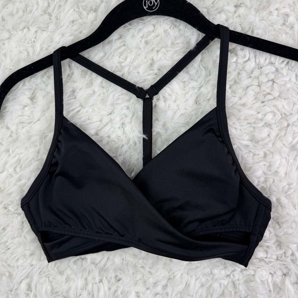 Pink Victoria's Secret Bralette S Black T-Back‎ Wrap Front Logo Band Athleisure
